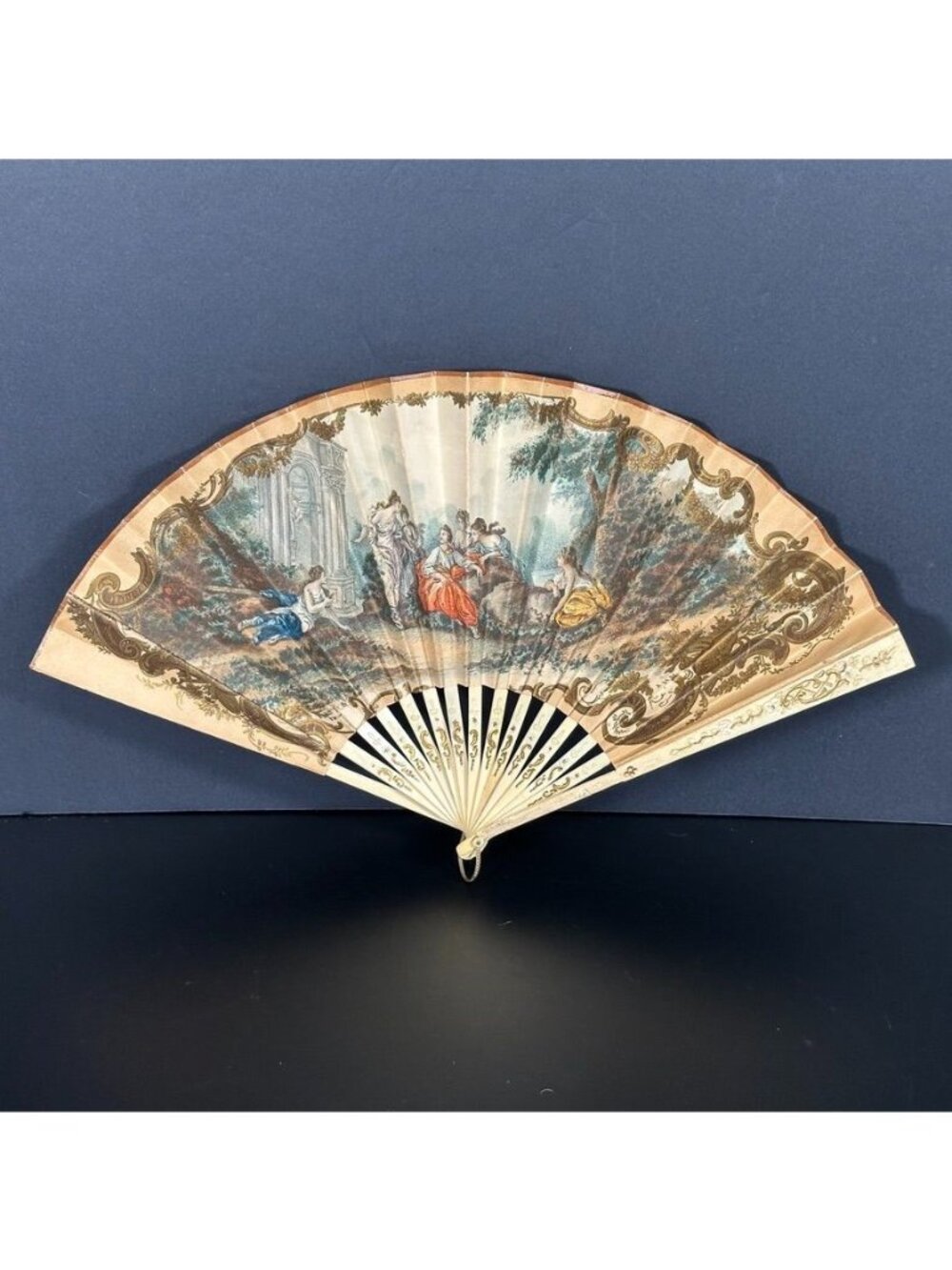 Antique French Maison Maquet Paris Hand Fan 10 Rue De La Paix Victorian c1870